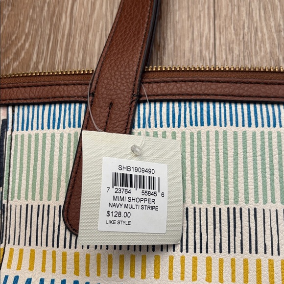 New! Fossil Mimi Shopper purse/tote, blue/green/brown multicolor stripe - Picture 2 of 15